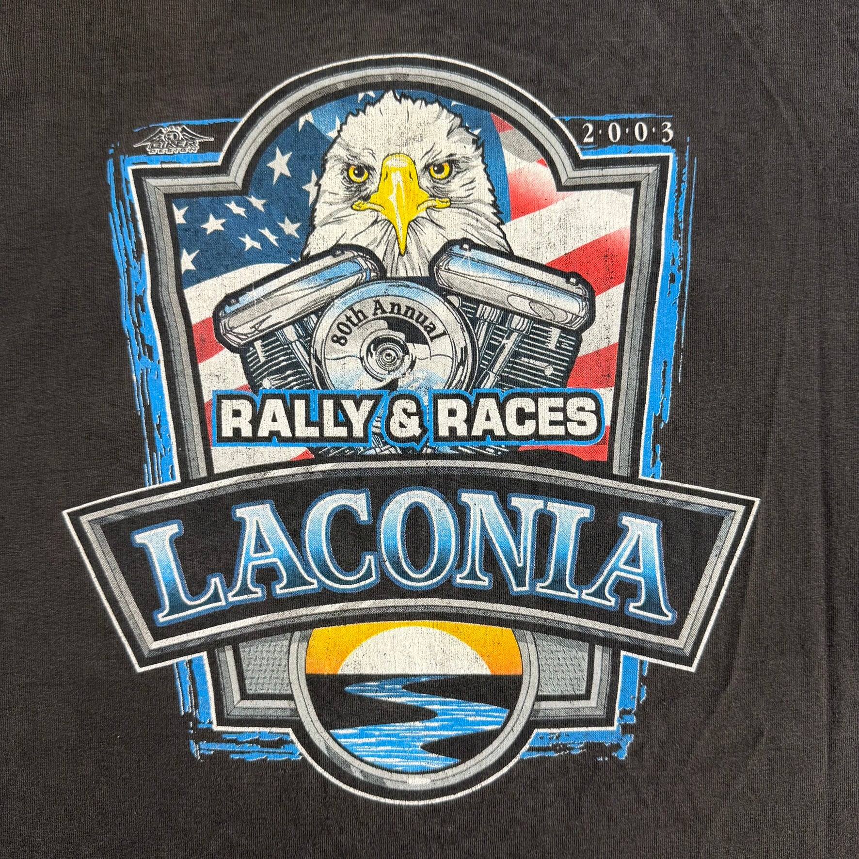 Vintage '03 Laconia Bike Week Rally & Races Graphic Made In USA Tee - 2XL