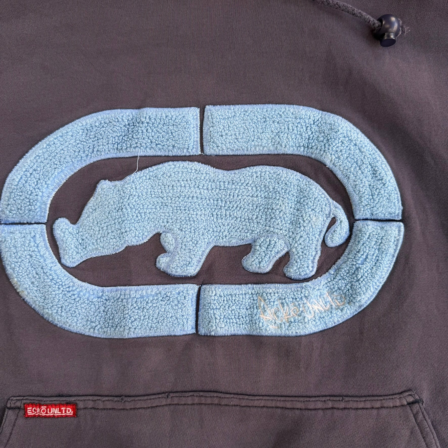 Vintage '00 Ecko Unlimited Chenille Embroidered Logo Hoodie - 2XL