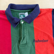 J- Vintage Budweiser Embroidered Text Made In USA Rugby Shirt - L