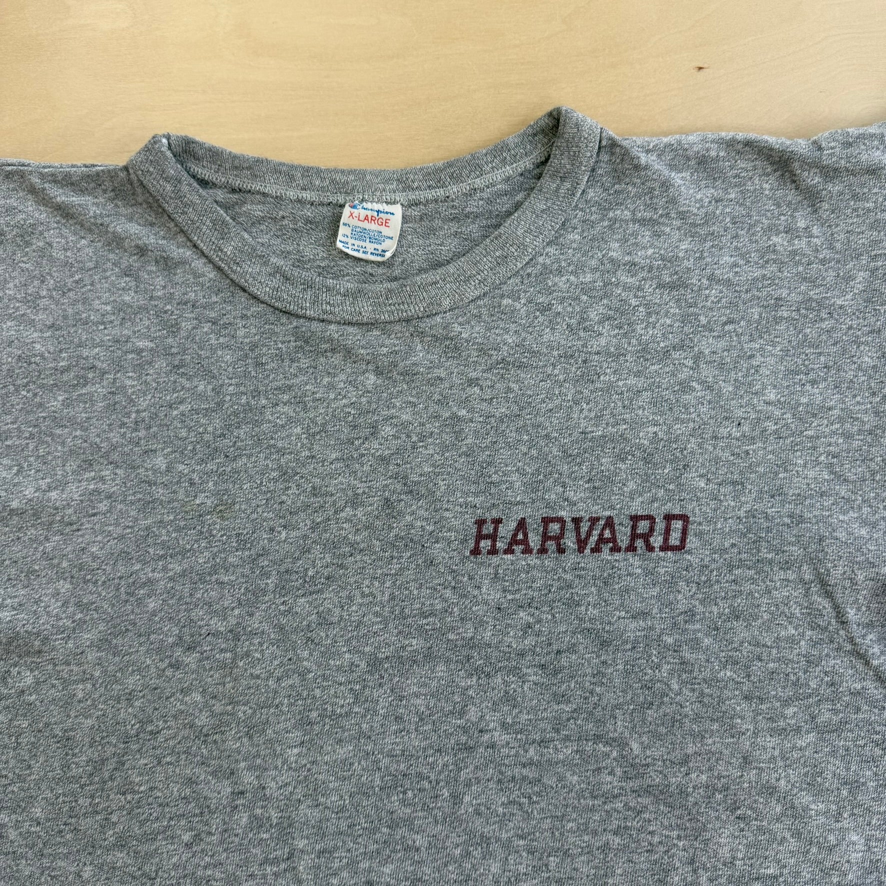 J- Vintage 80s Harvard Logo Champion Made In USA Single Stitch Tee - XL