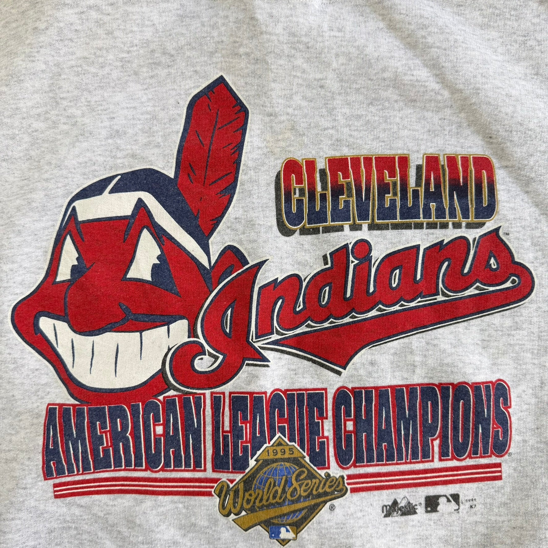 Vintage '95 Cleveland Guardians MLB Majestic American League Champions Graphic Made In USA Crewneck - XL