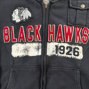 J- Vintage Chicago Blackhawks NHL Old Time Hockey Embroidered Logo Zip Up Hoodie - L