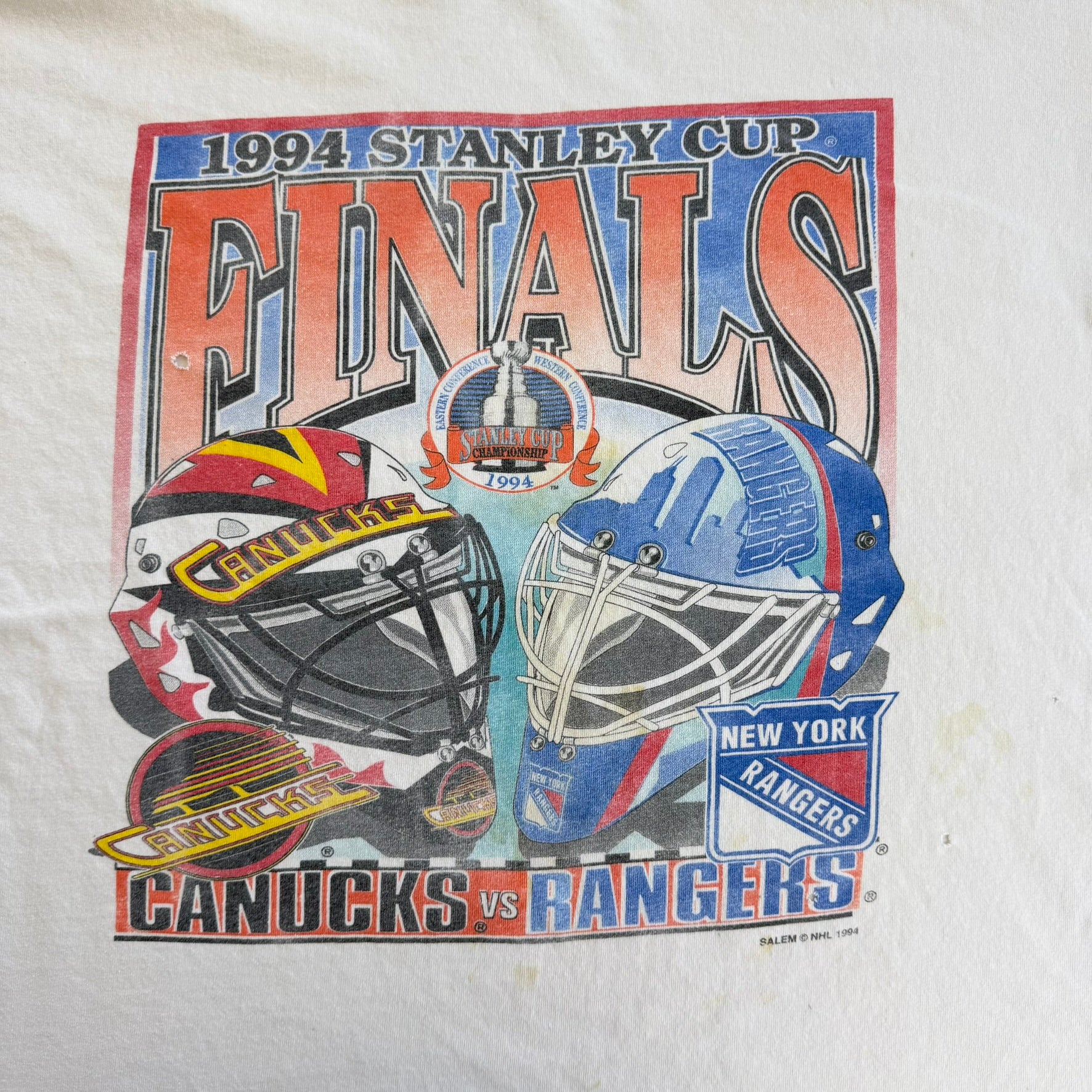 J- Vintage '94 NHL Stanley Cup Finals Canucks Vs Rangers Graphic Single Stitch Tee - XL