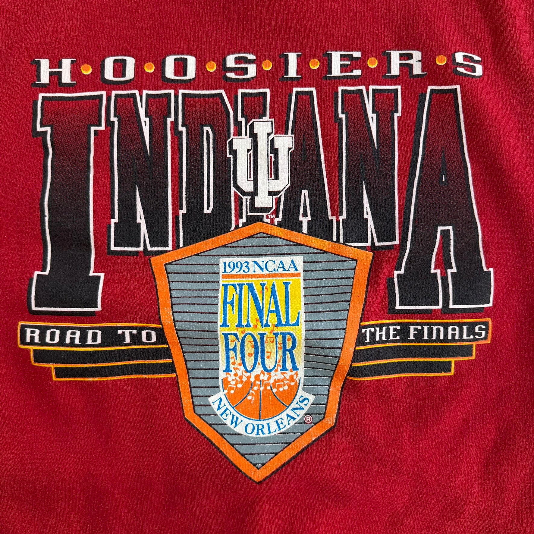 Vintage '93 Indiana Hosiers Road To The Finals NCAA Final Fours Graphic Logo 7 Made In USA Crewneck - XL