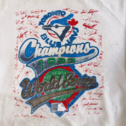 Vintage '93 Toronto Blue Jays MLB World Champions Signatures & Logo Graphic Crewneck - M