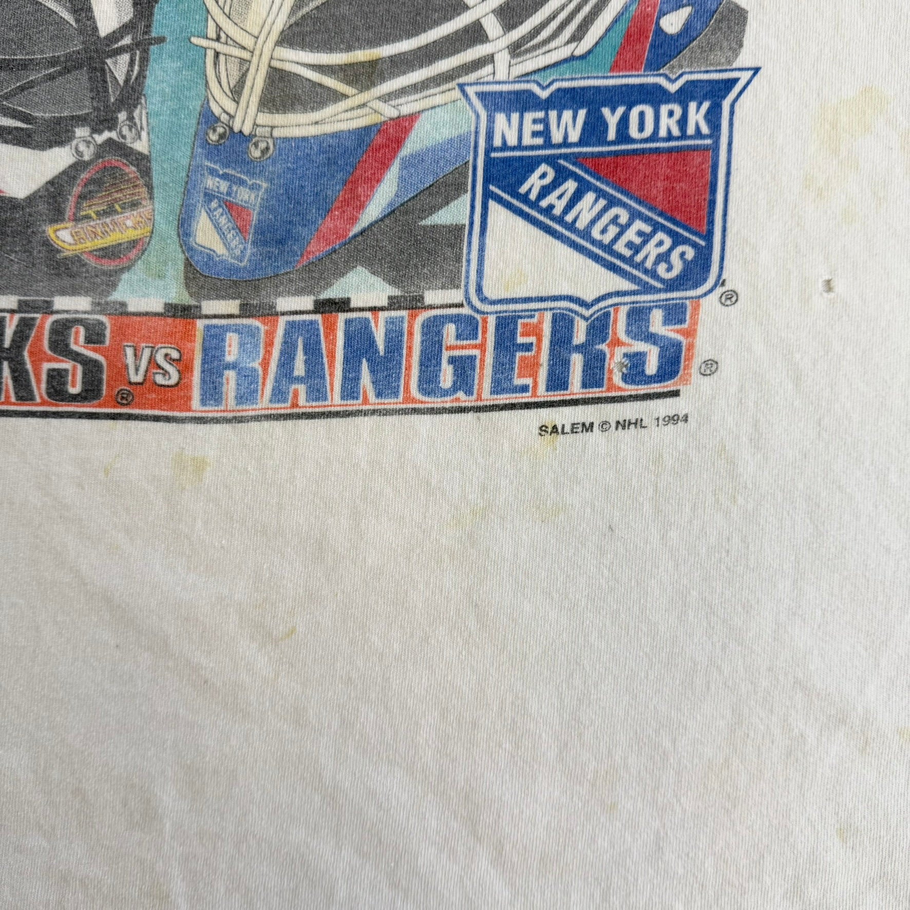J- Vintage '94 NHL Stanley Cup Finals Canucks Vs Rangers Graphic Single Stitch Tee - XL