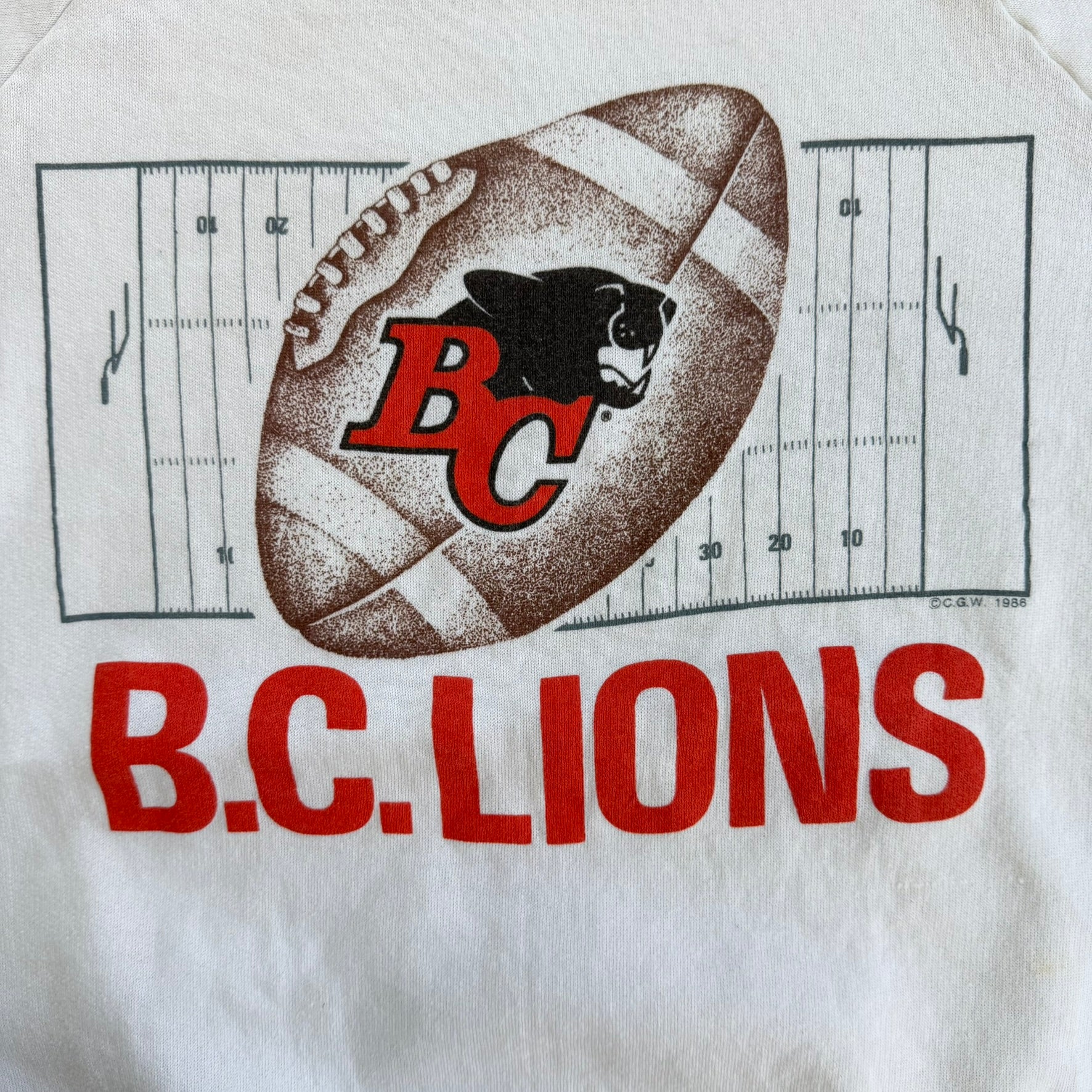J- Vintage '86 BC Lions CFL Football Field & Logo Graphic Crewneck - XL (fits L)