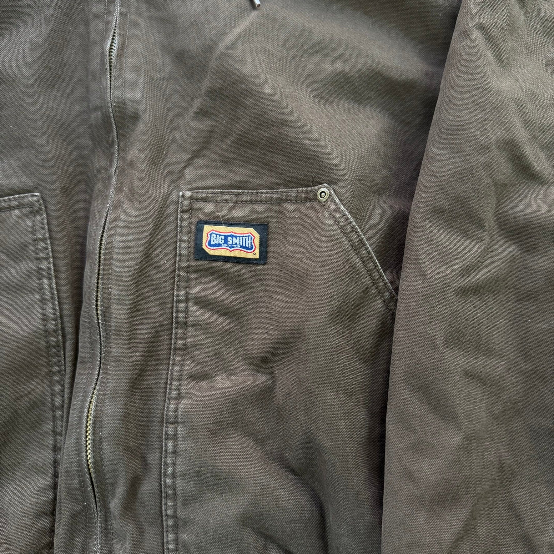Vintage Big Smith Fleece Lined Hooded Canvas Zip Up Work Jacket - XL