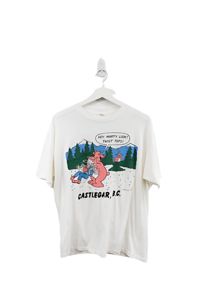 Z- Vintage 1990 Castlegar BC Bear Humor Single Stitch Tee