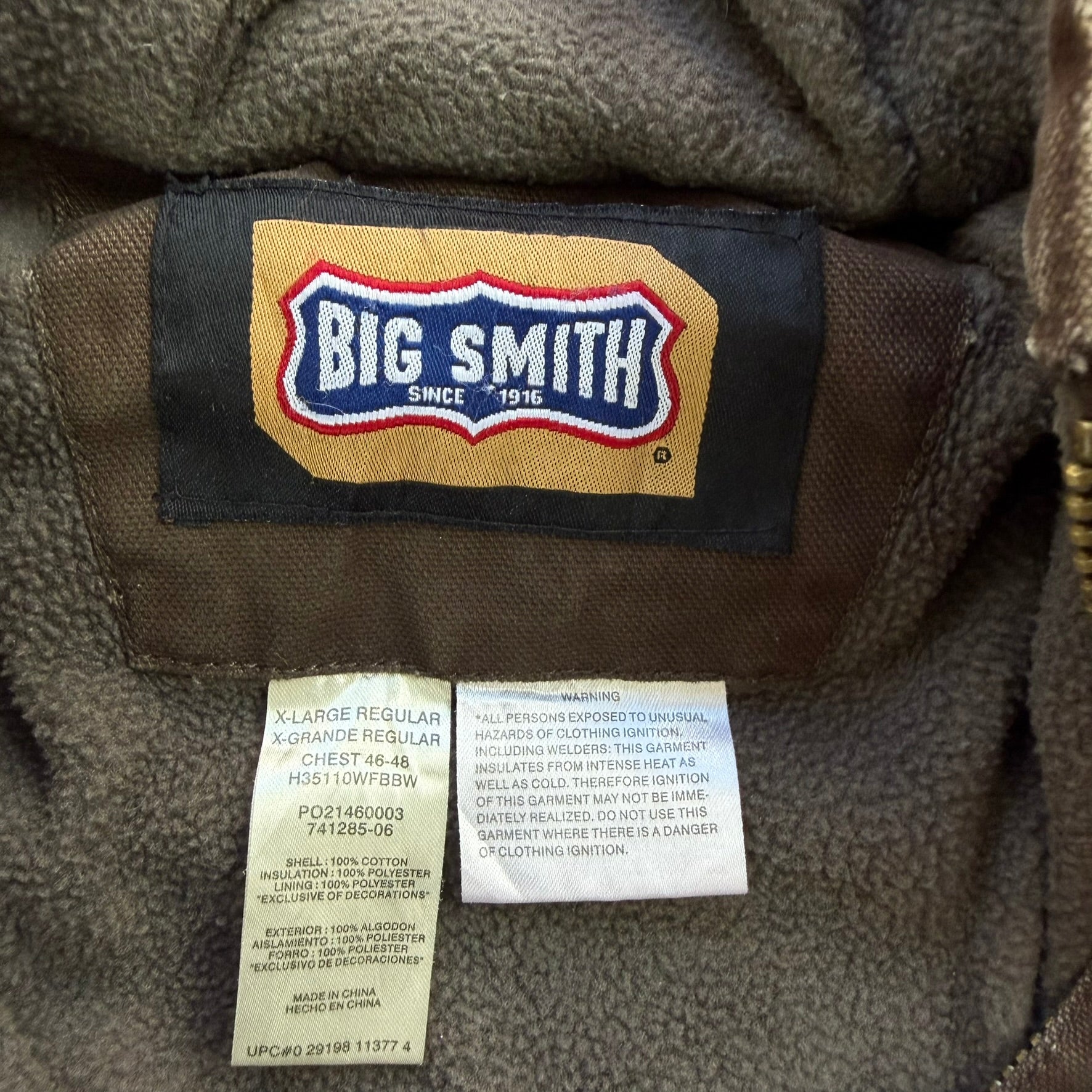 Vintage Big Smith Fleece Lined Hooded Canvas Zip Up Work Jacket - XL