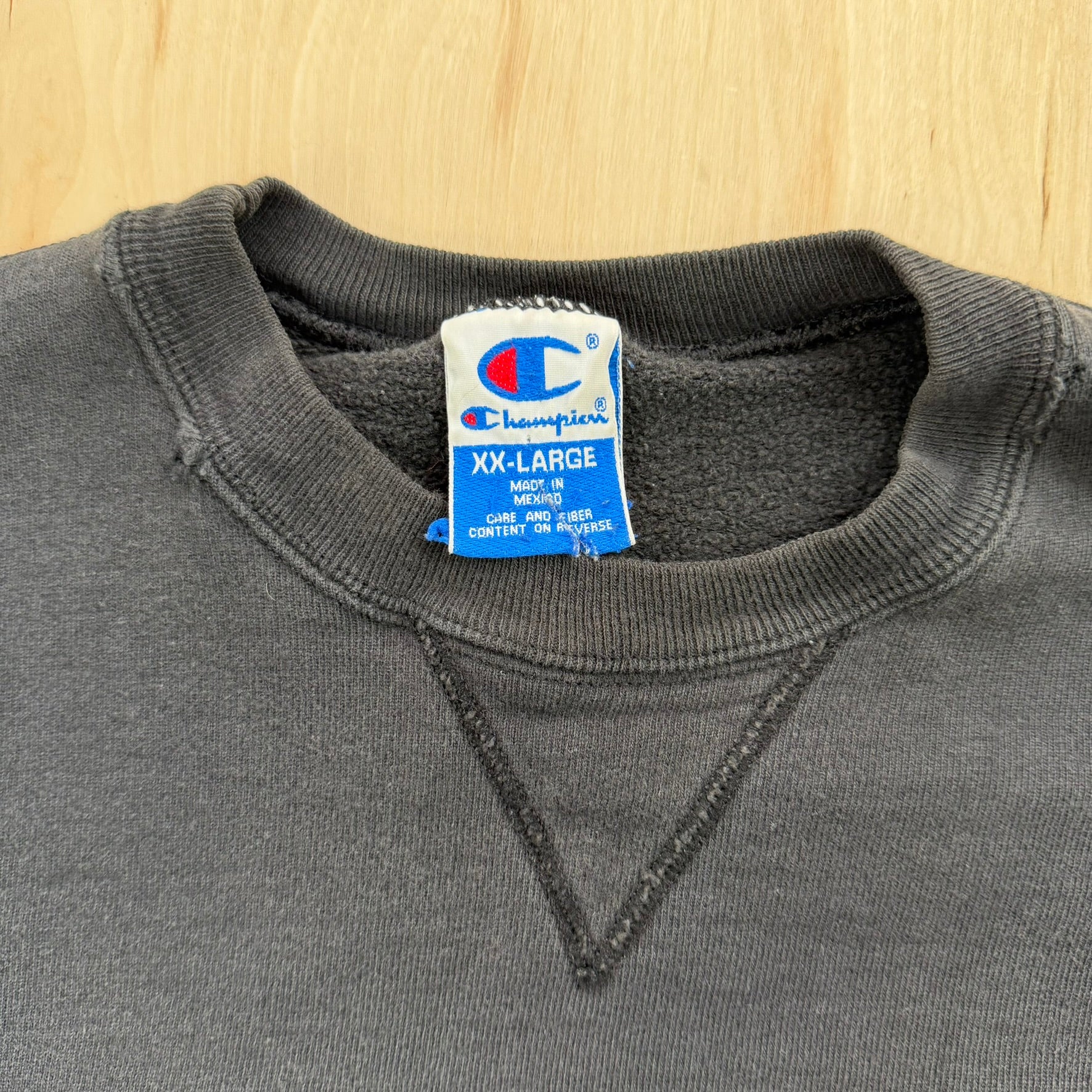 J- Vintage Champion Embroidered Text Black Crewneck - 2XL