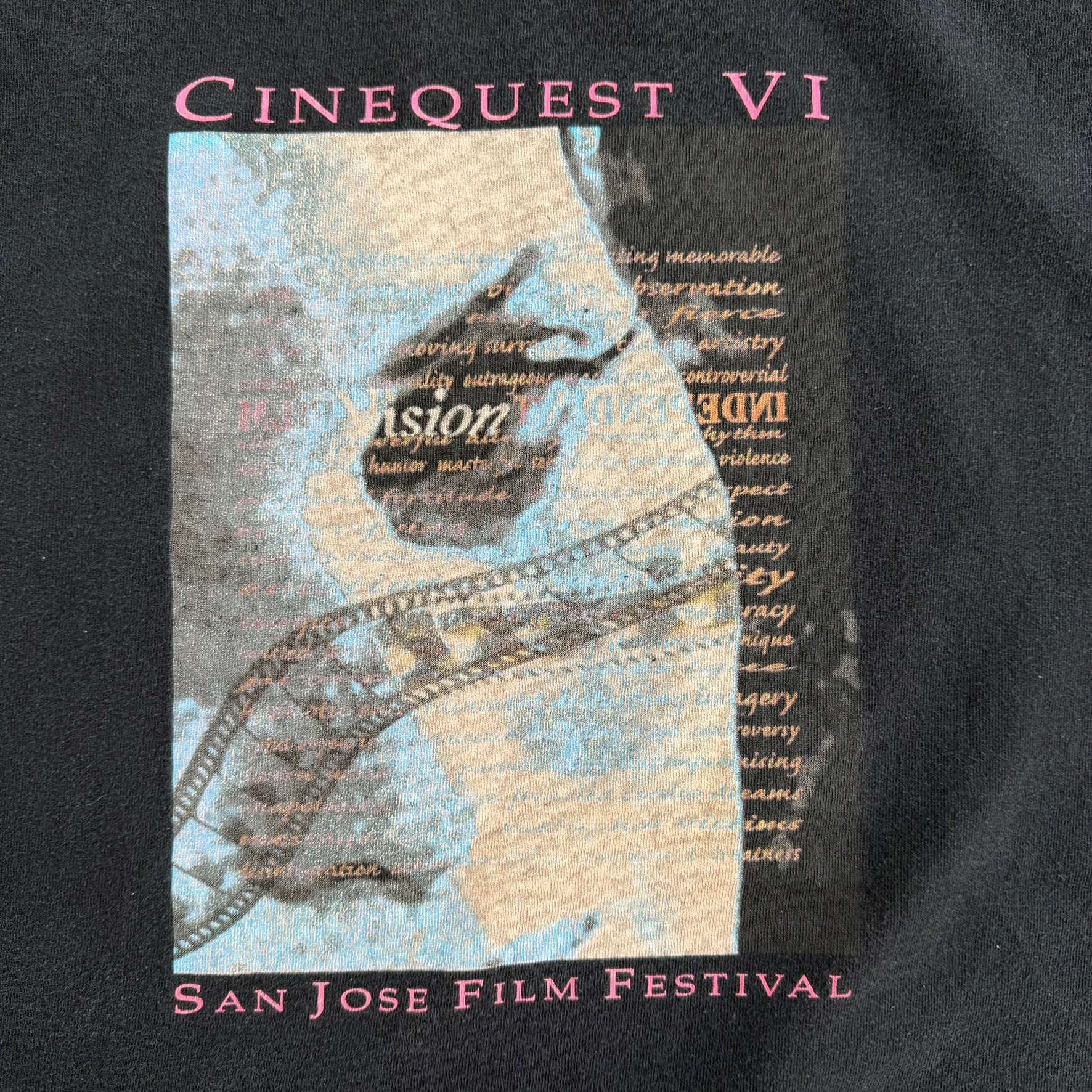 J- Vintage '96 San Jose Film Festival Cinequest 6 Text & Graphic Made In USA Single Stitch Tee - XL