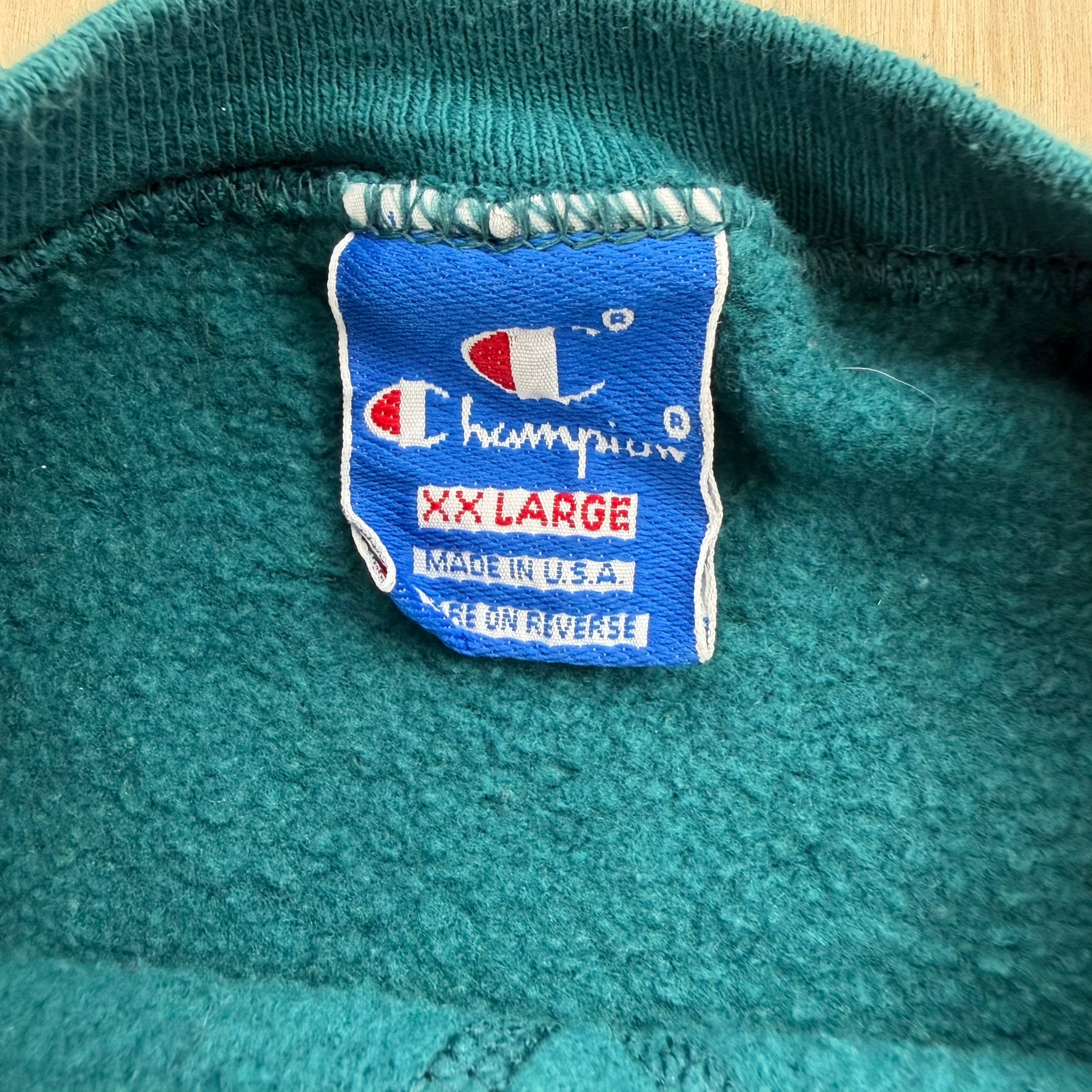 J- Vintage Champion Embroidered Logo & Text Made In USA Crewneck - 2XL