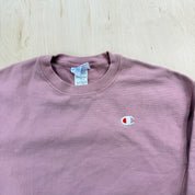J- Vintage Champion Reverse Weave Embroidered Logo Pink Cropped Crewneck - L