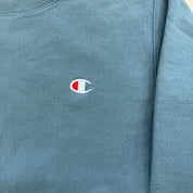 J- Vintage Champion Reverse Weave Embroidered Logo Teal Crewneck - S