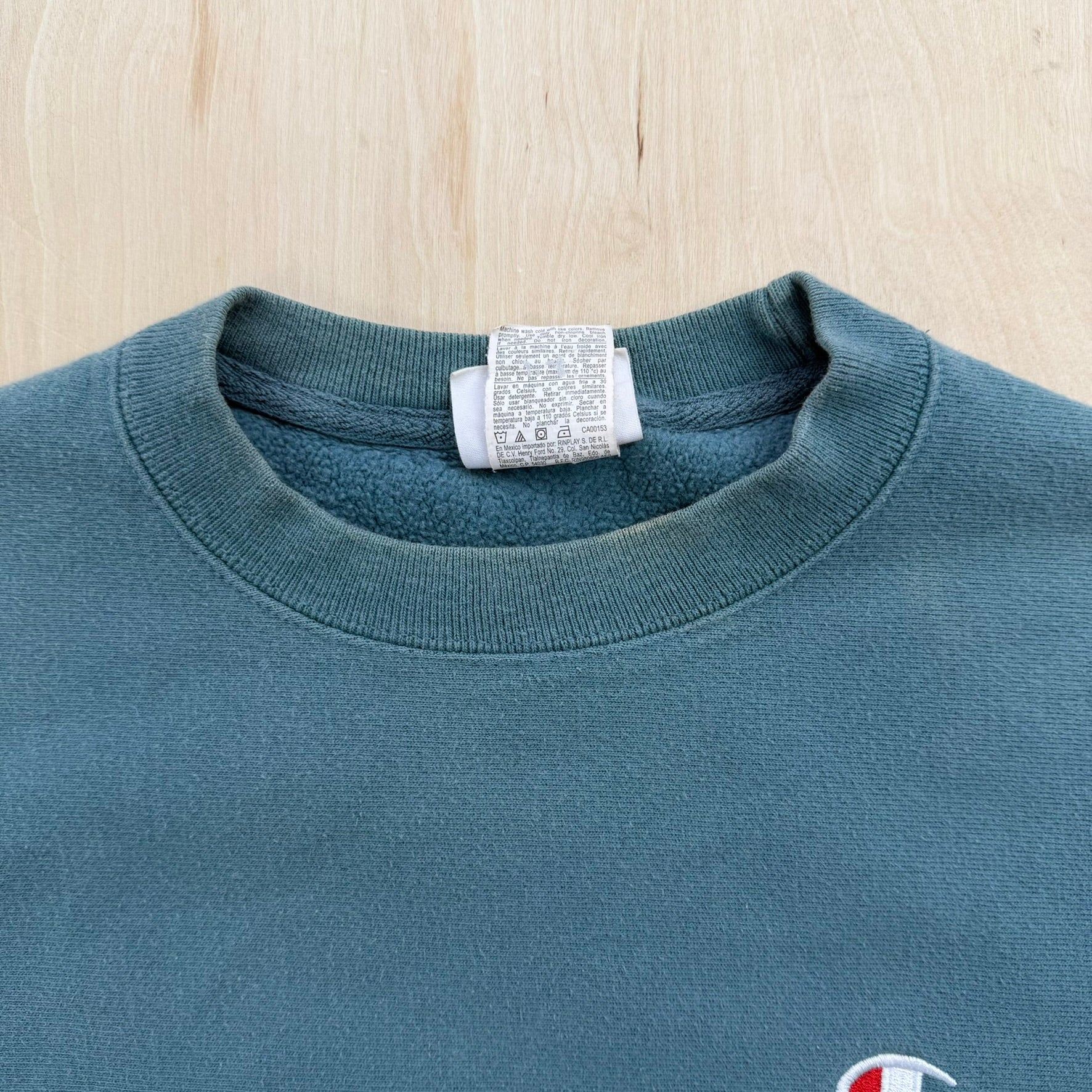 J- Vintage Champion Reverse Weave Embroidered Logo Teal Crewneck - S
