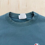 J- Vintage Champion Reverse Weave Embroidered Logo Teal Crewneck - S
