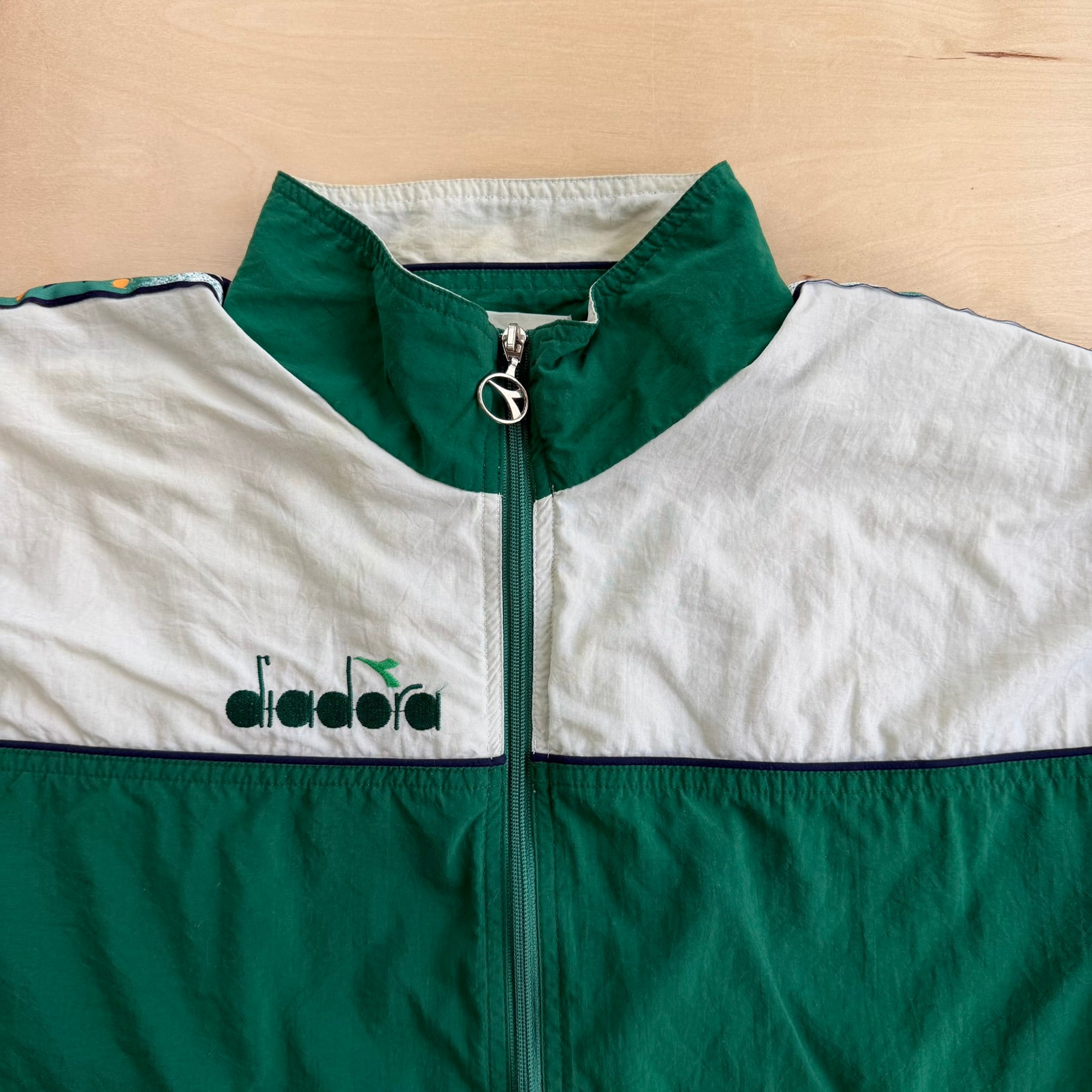 J- Vintage 90s Diadora Soccer Embroidered Text Zip Up Lightweight Jacket - XL