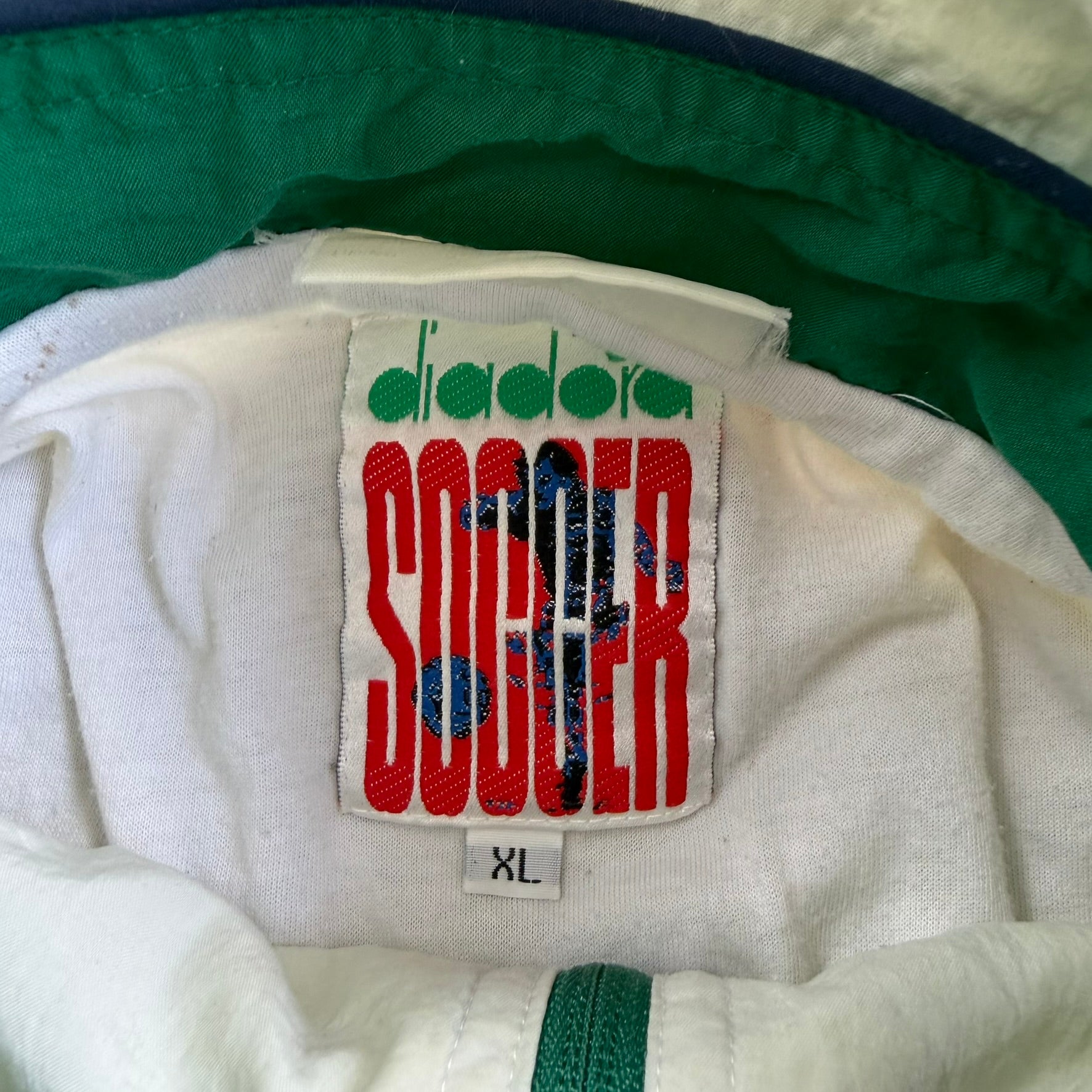J- Vintage 90s Diadora Soccer Embroidered Text Zip Up Lightweight Jacket - XL