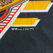 J- Vintage '93 Vancouver Canucks NHL Logo Text & Graphic Single Stitch Tee - L