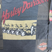 J- Vintage Harley Davidson All Over Print Graphic Long Sleeve Tee - L