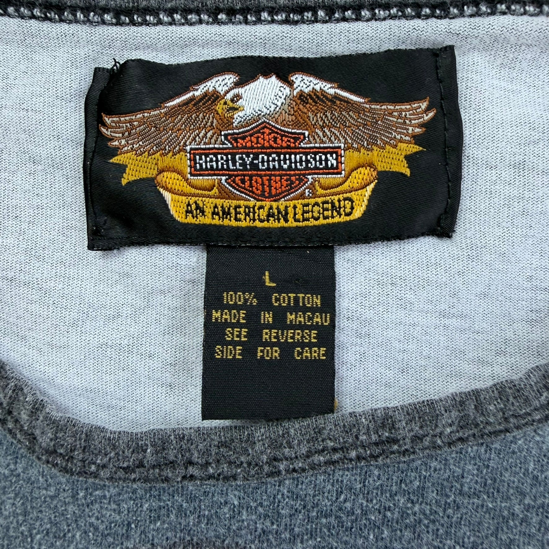 J- Vintage Harley Davidson All Over Print Graphic Long Sleeve Tee - L