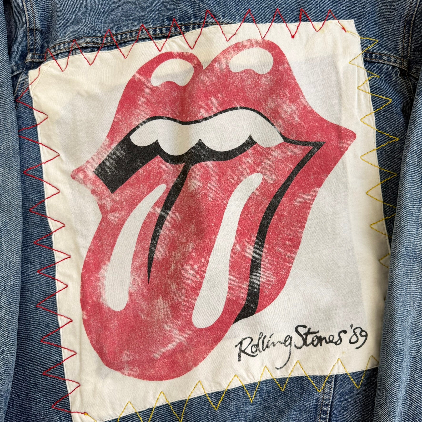 HOM Rolling Stones Tongue Logos Reworked Denim Jacket - M