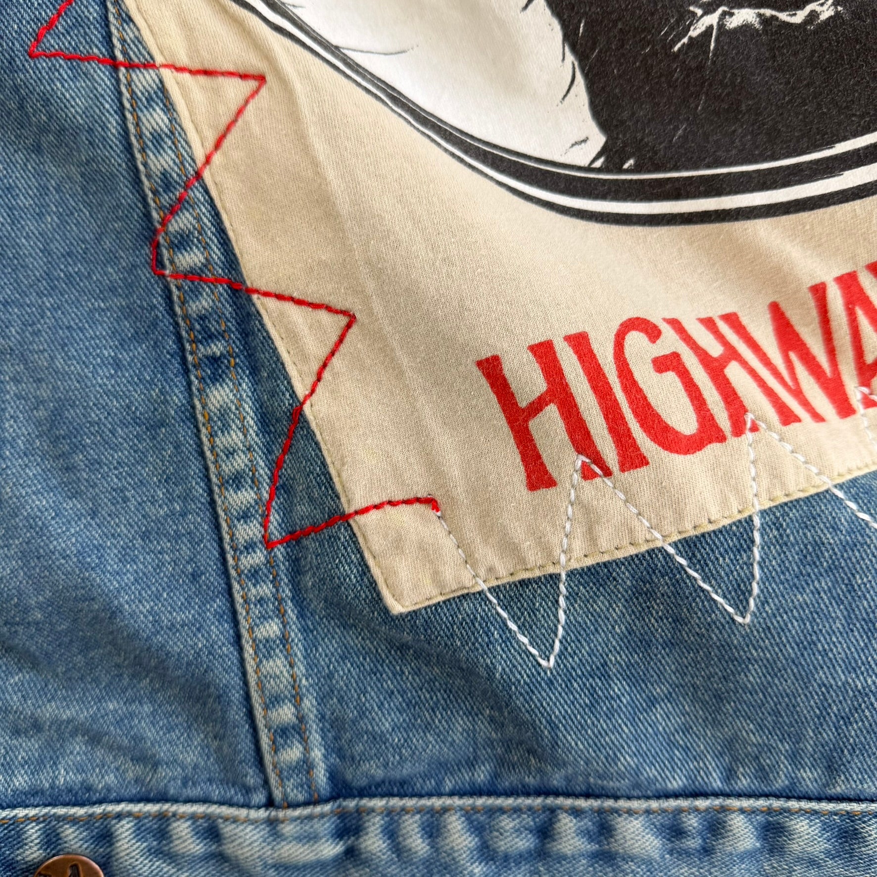 HOM AC/DC TNT Highway To Hell Reworked Denim Jacket - L