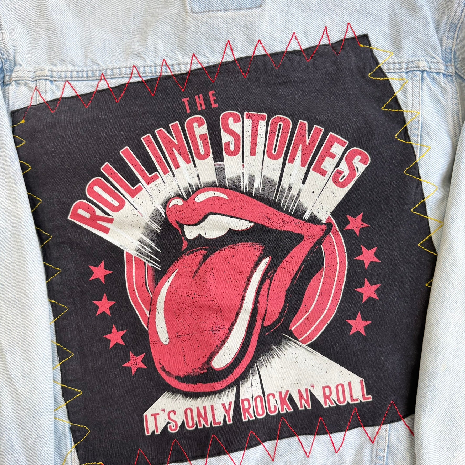 HOM Rolling Stones Its Only Rock N Roll Light Wash Reworked Denim Jacket - M