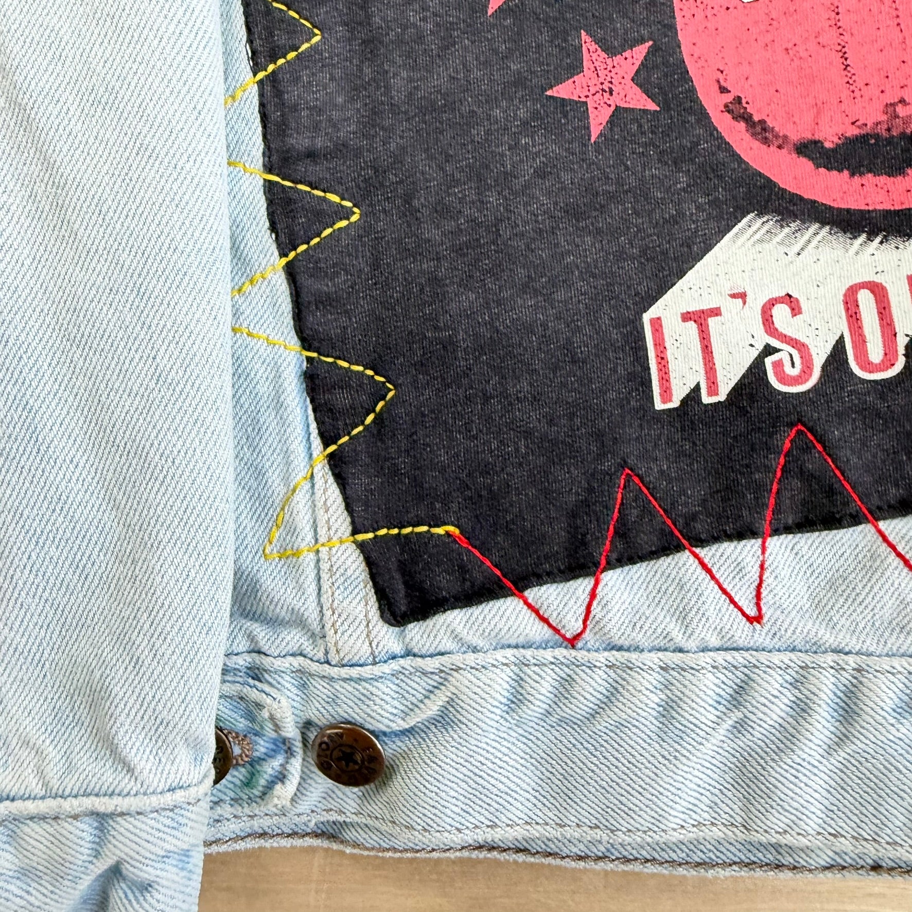 HOM Rolling Stones Its Only Rock N Roll Light Wash Reworked Denim Jacket - M