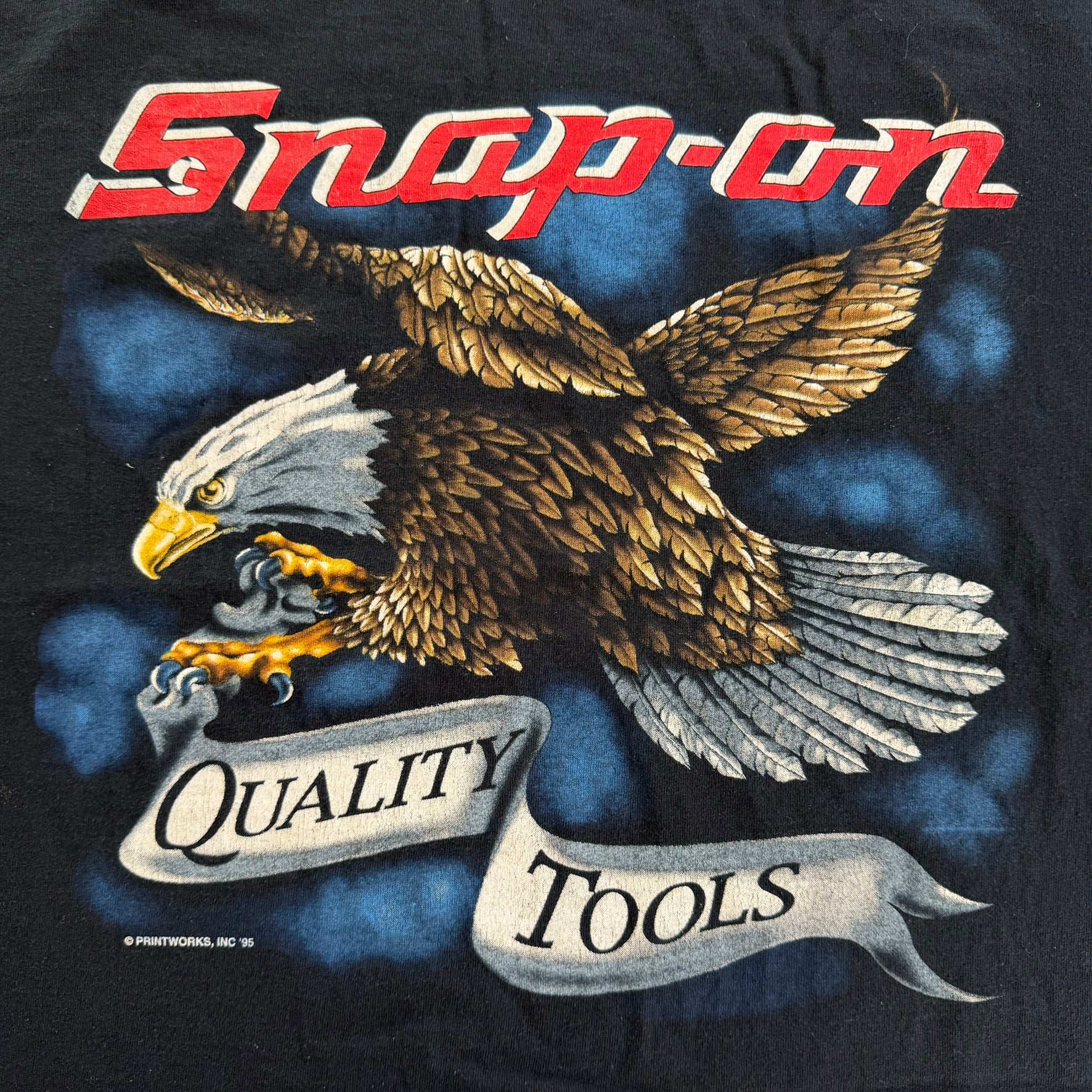 J- Vintage '95 Snap-on Quality Tools Eagle Graphic & Text Made In USA Single Stitch Tee - XL