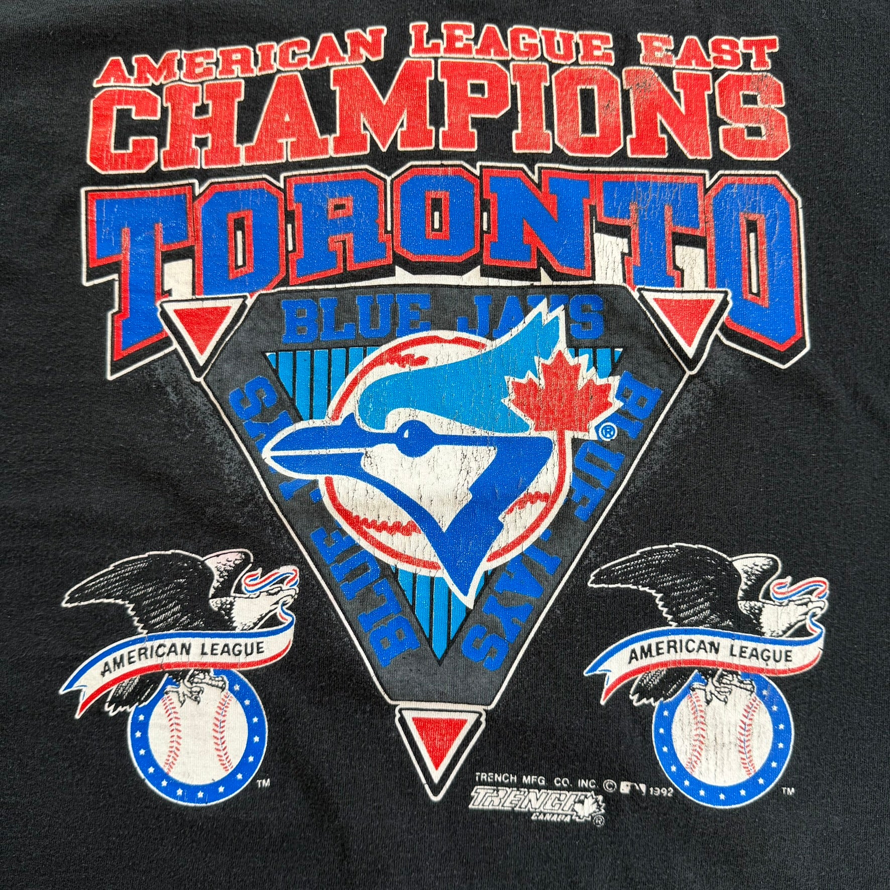 J- Vintage '92 Toronto Blue Jays MLB American League East Champions Graphic Single Stitch Tee - XL