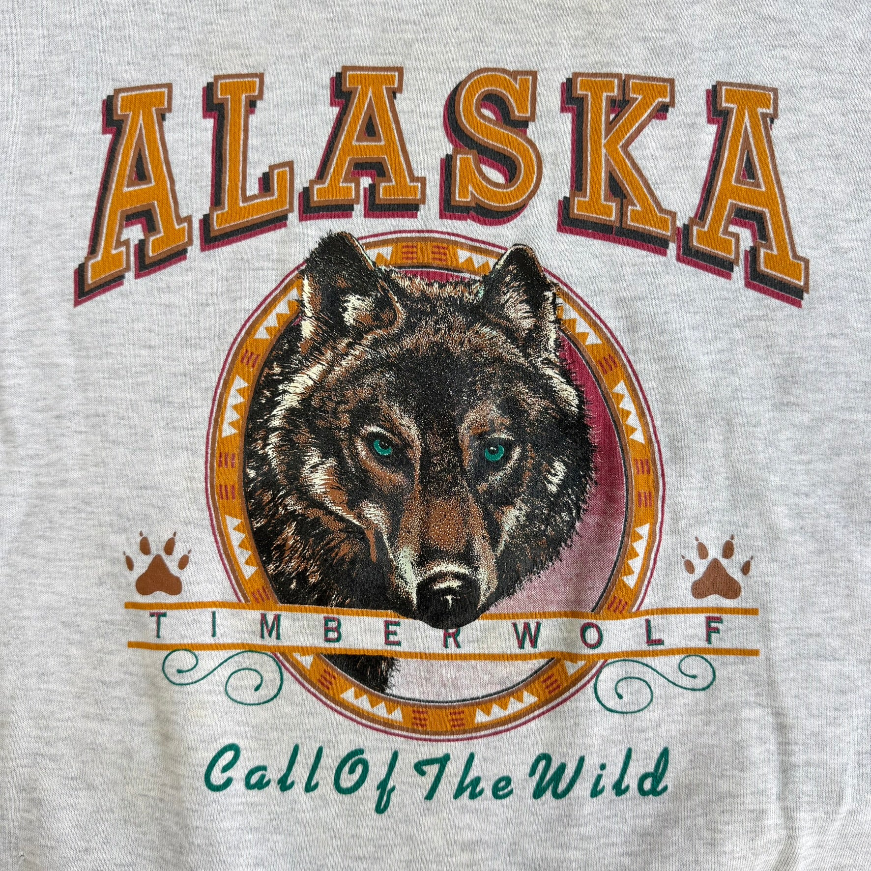 Vintage 90s Alaska Timberwolf Call Of The Wind Made In USA Crewneck - 2XL