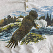Vintage 90s Art Unlimited Eagle & River Jumbo Print Made In USA Henley Crewneck - L