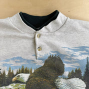 Vintage 90s Art Unlimited Eagle & River Jumbo Print Made In USA Henley Crewneck - L