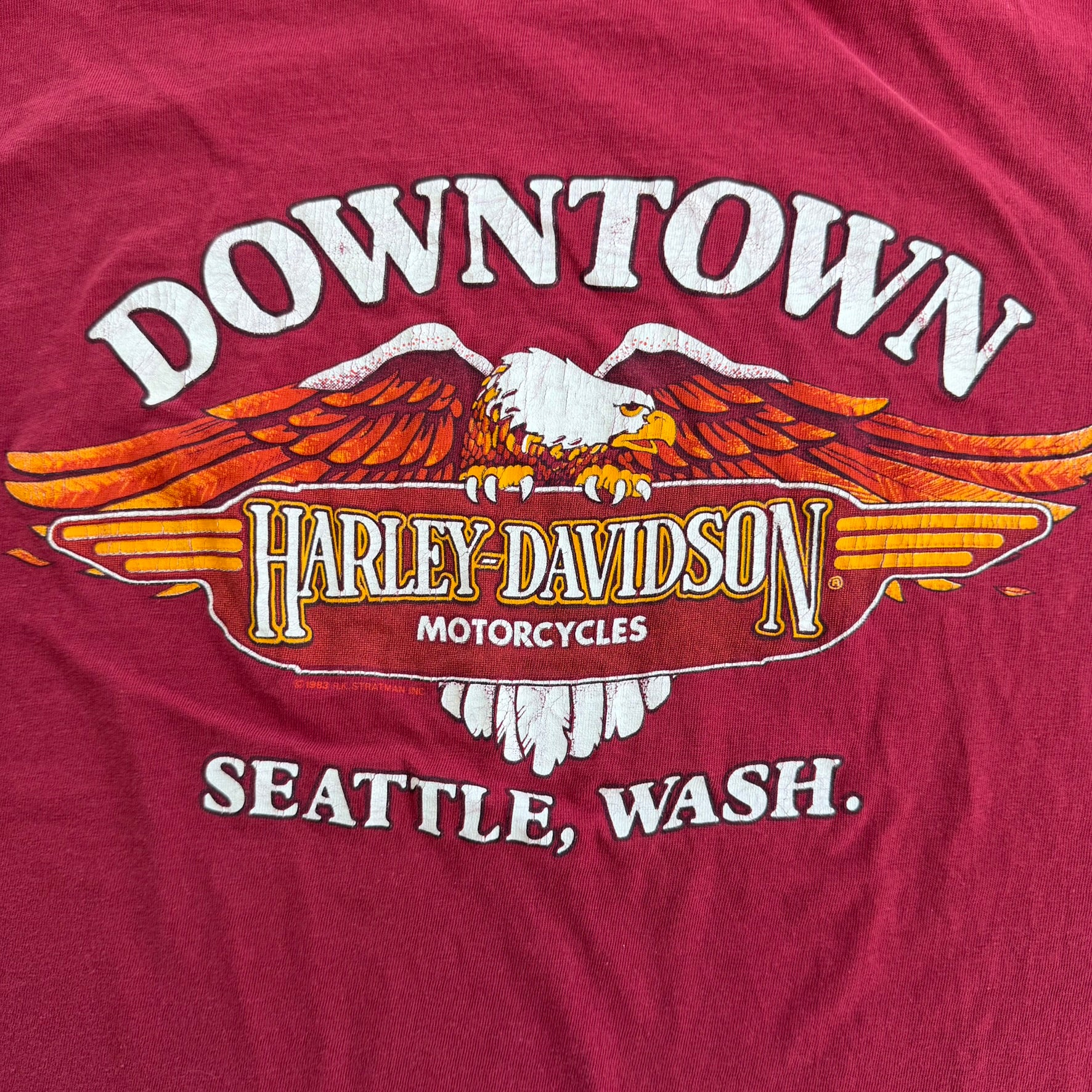 J- Vintage '87 Harley Davidson Seattle Wash. Downtown Graphic Made In USA Single Stitch Tee - L