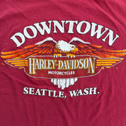 J- Vintage '87 Harley Davidson Seattle Wash. Downtown Graphic Made In USA Single Stitch Tee - L