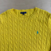 Vintage Women's Ralph Lauren Embroidered Logo Yellow Knit Sweater - Women's XL