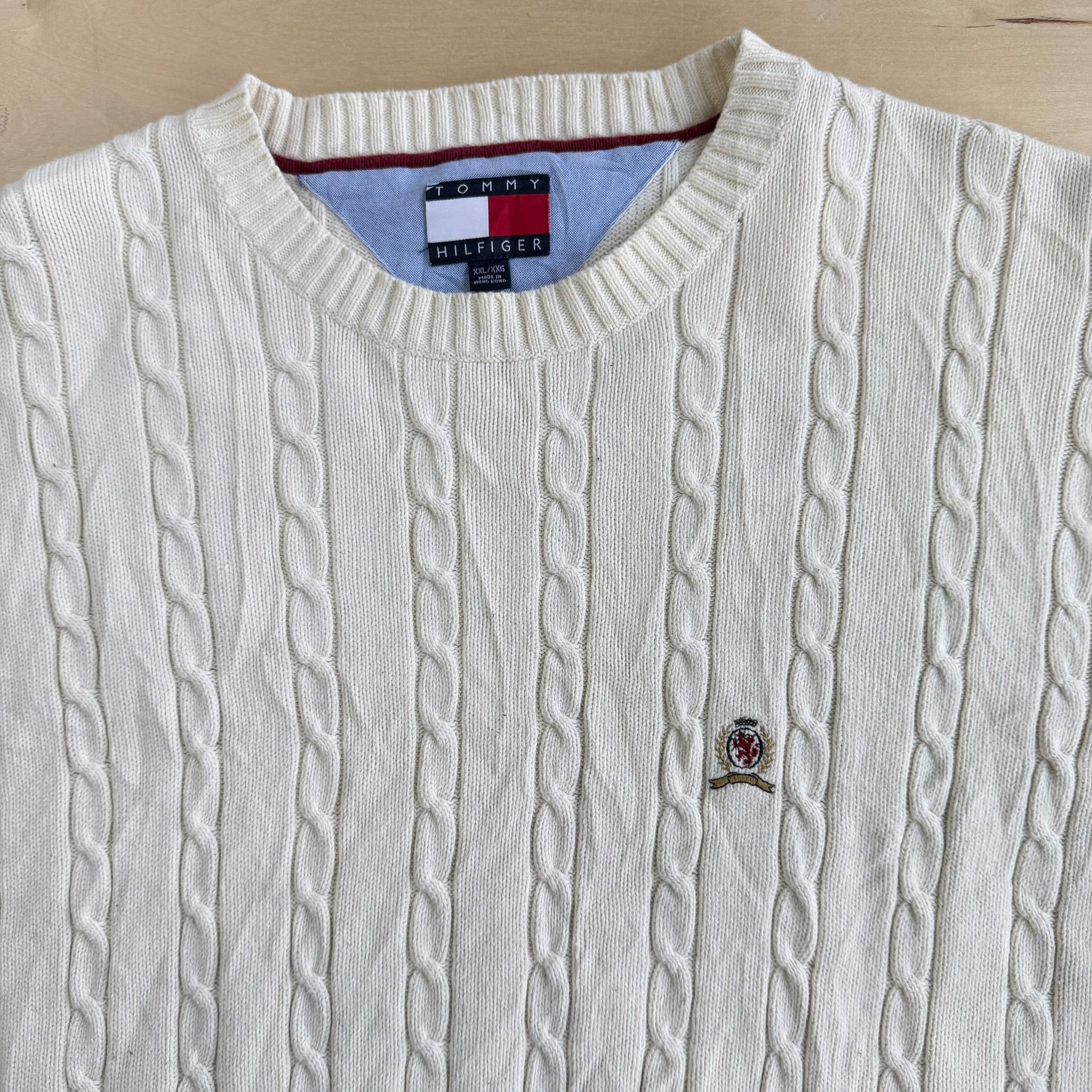 Vintage 90s Tommy Hilfiger Embroidered Crest Knit Sweater - 2XL