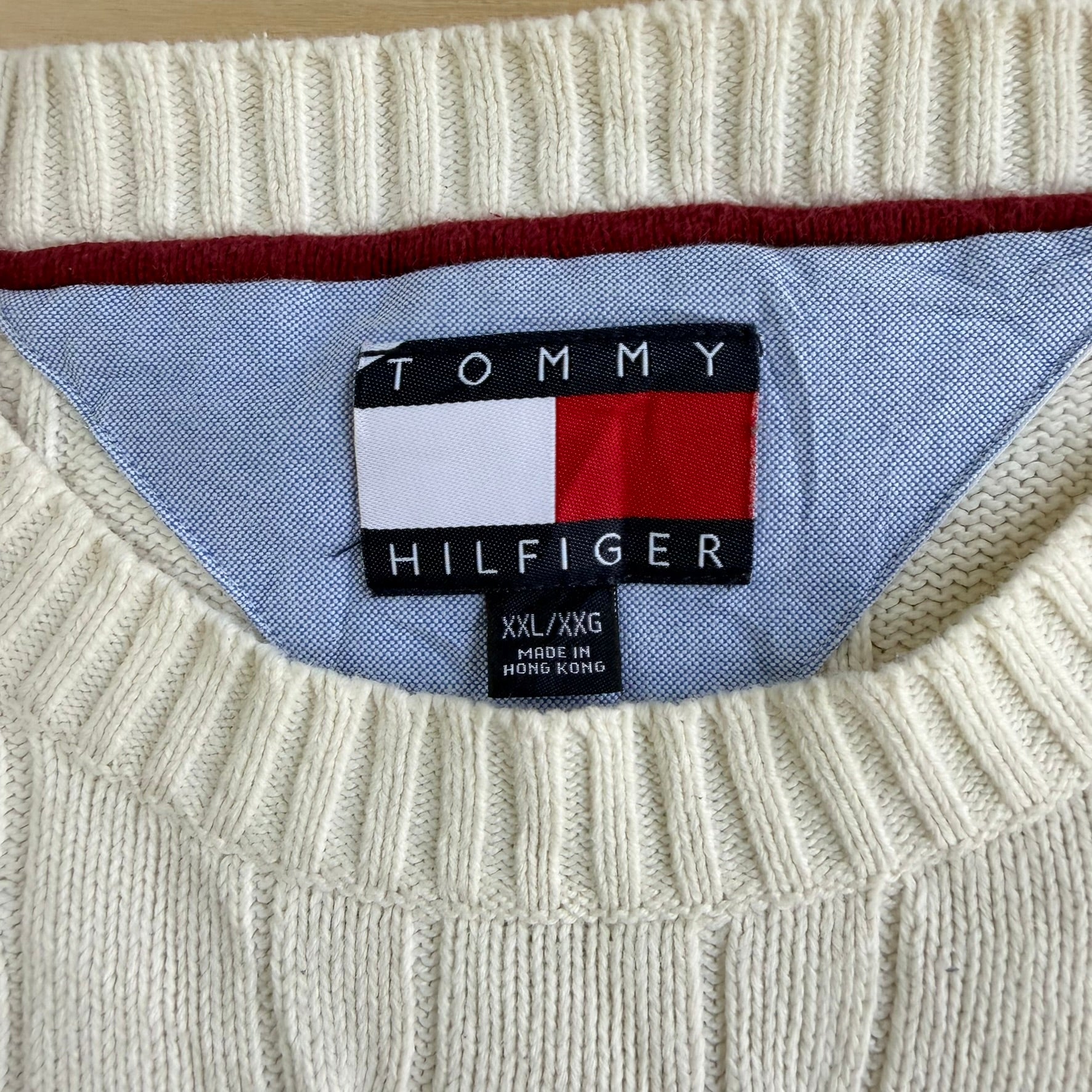 Vintage 90s Tommy Hilfiger Embroidered Crest Knit Sweater - 2XL