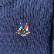 Vintage 90s Polo RL Embroidered Text & Flag Navy Knit Sweater - L