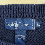 Vintage 90s Polo RL Embroidered Text & Flag Navy Knit Sweater - L