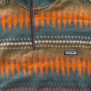 J- Vintage Patagonia Synchilla Teal/Orange Patterned Made In USA Polar Fleece - M