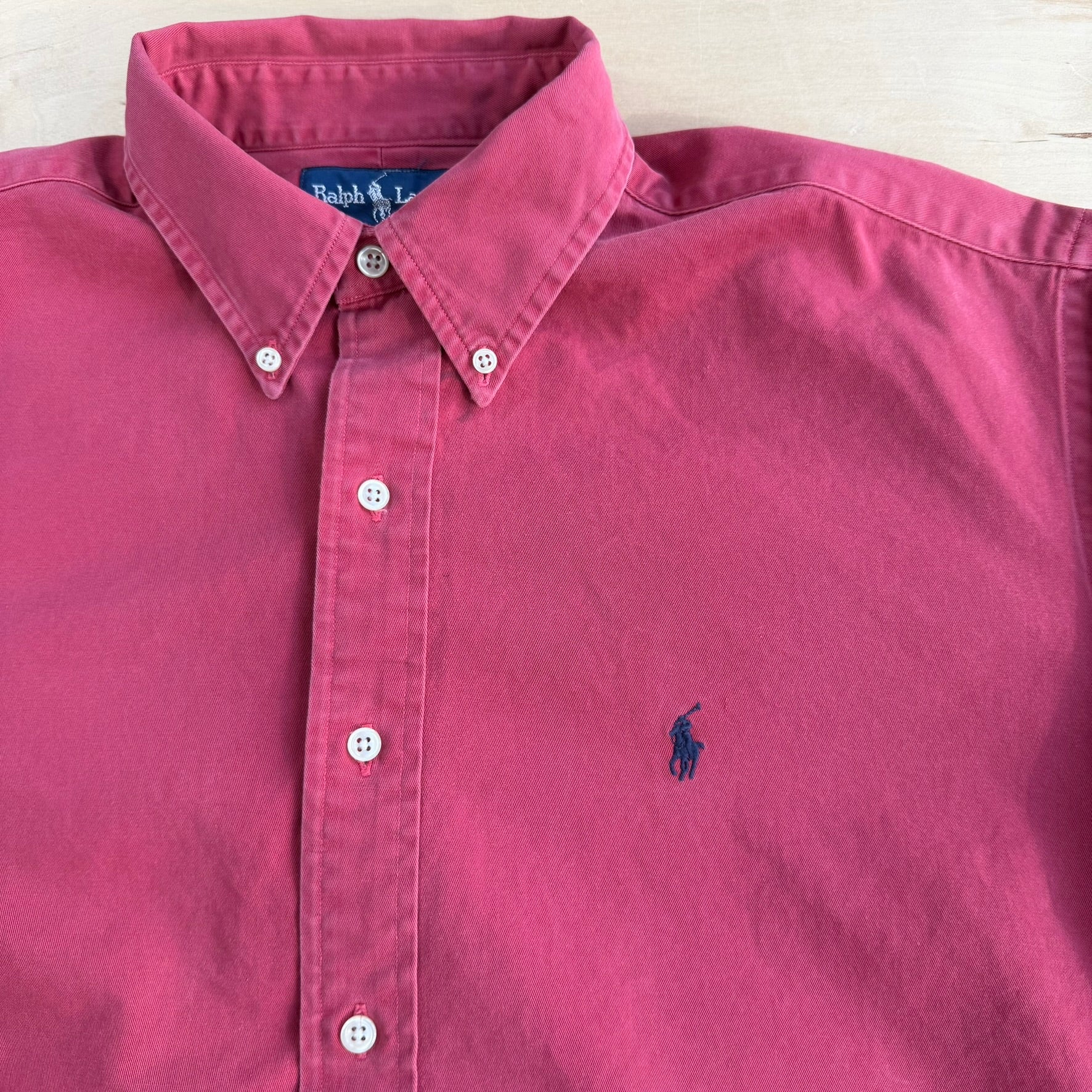 Vintage 90s Polo RL Embroidered Logo Faded Red Blake Button Down Shirt - L