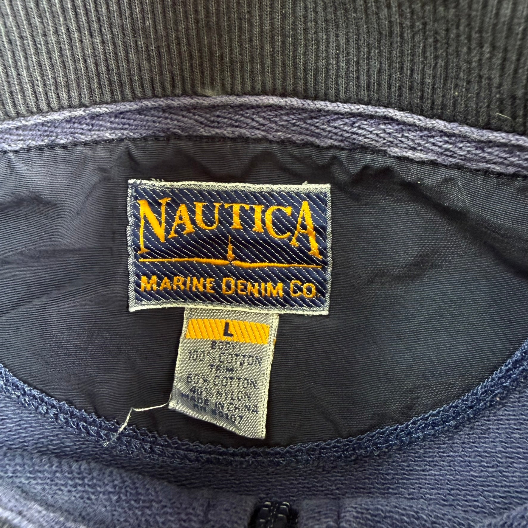 J- Vintage Nautica Marine Denim Co. Quarter Zip Crewneck - L