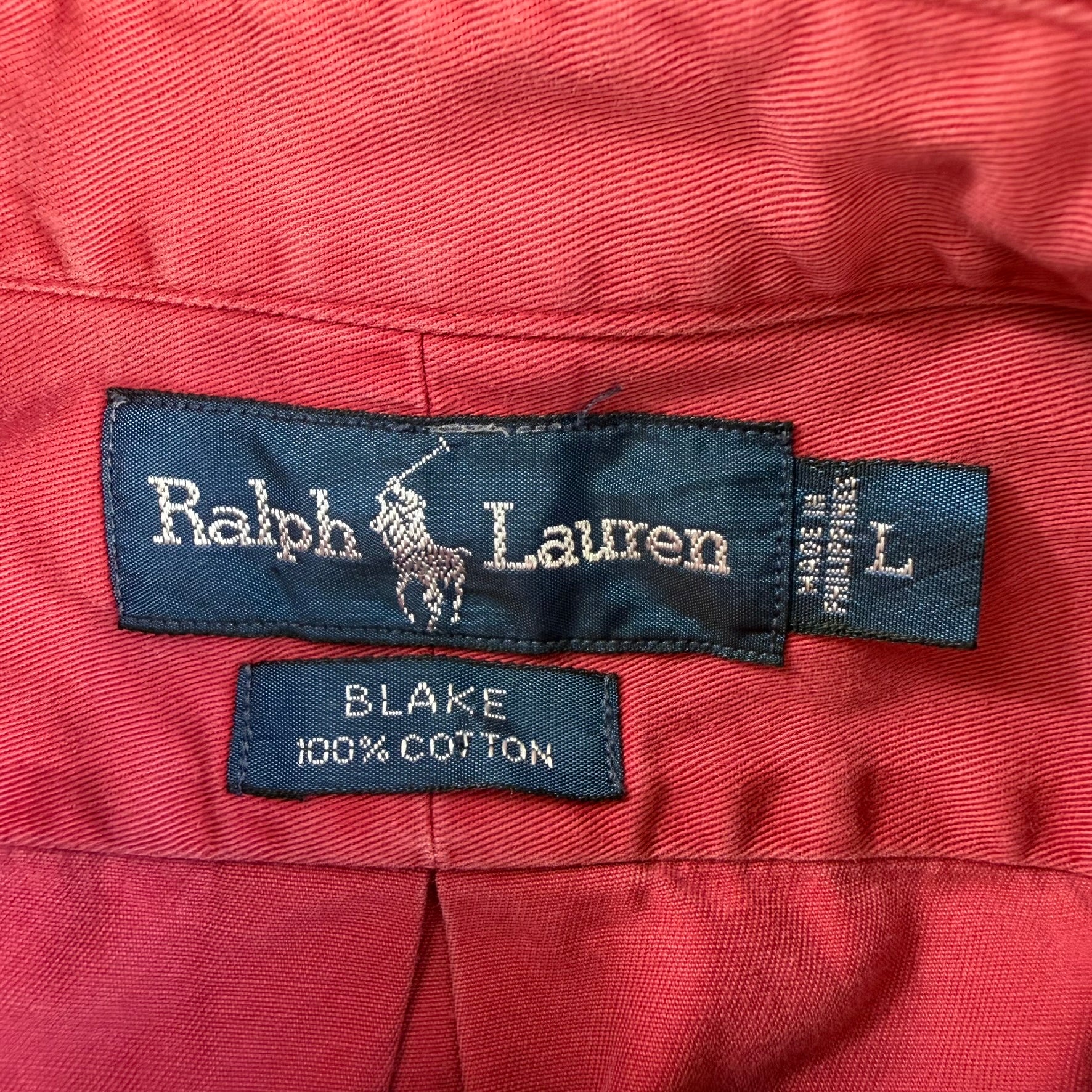 Vintage 90s Polo RL Embroidered Logo Faded Red Blake Button Down Shirt - L
