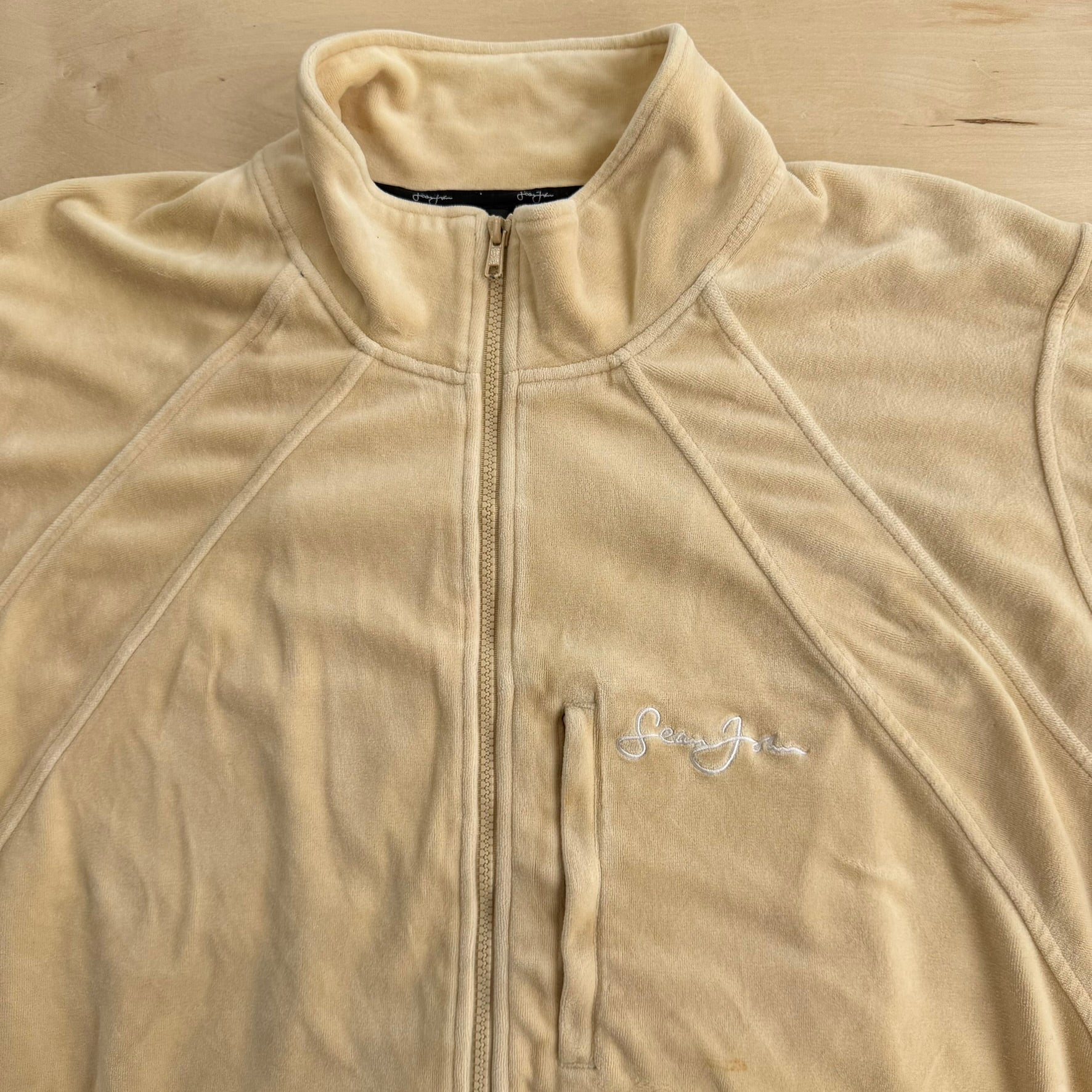 J- Vintage Sean John Embroidered Text Velour Track Jacket - 2XL