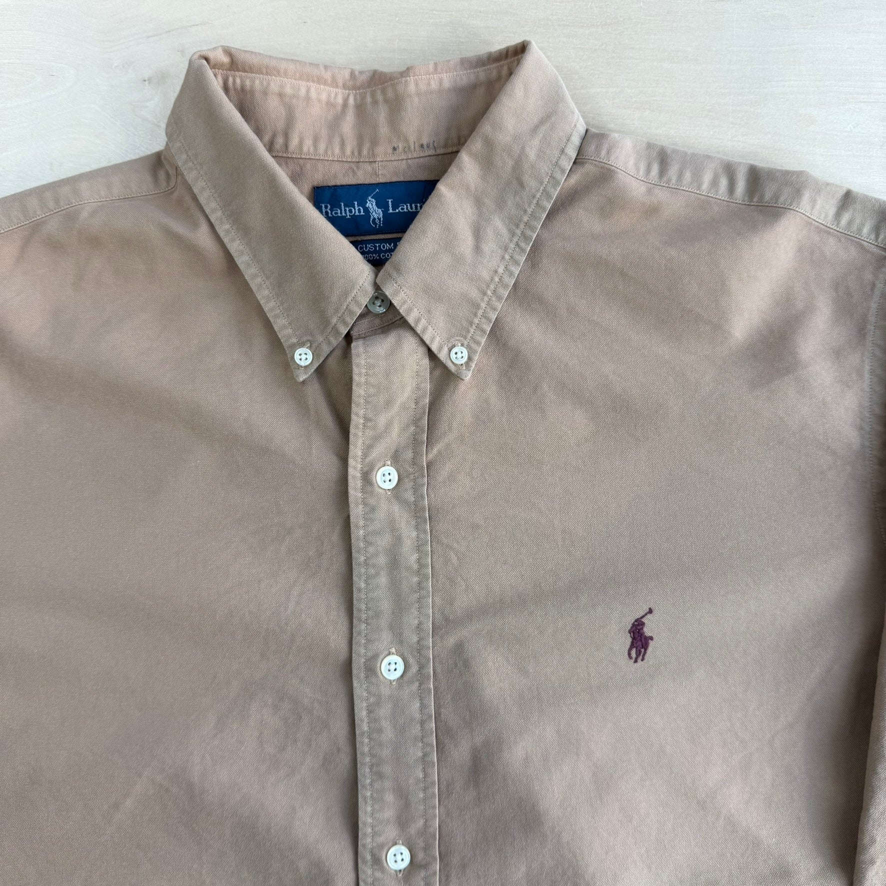 Vintage 90s Polo RL Embroidered Logo Khaki Button Down Shirt - 2XL