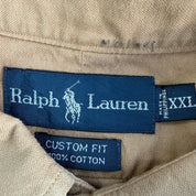 Vintage 90s Polo RL Embroidered Logo Khaki Button Down Shirt - 2XL