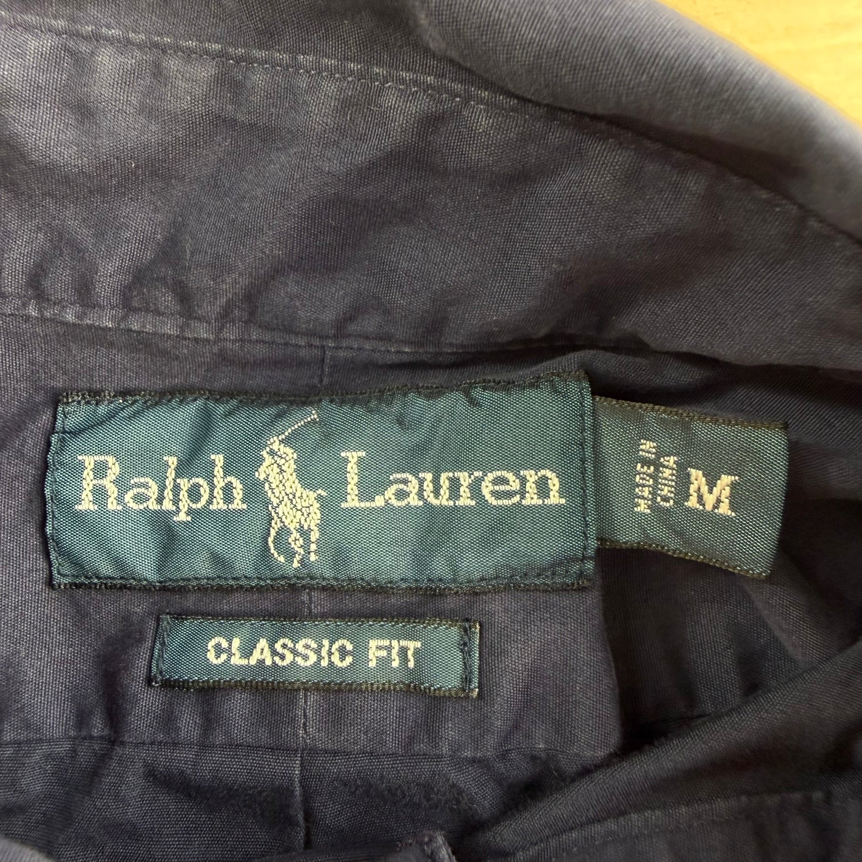 Vintage 90s Polo RL Embroidered Logo Navy Button Down Shirt - M